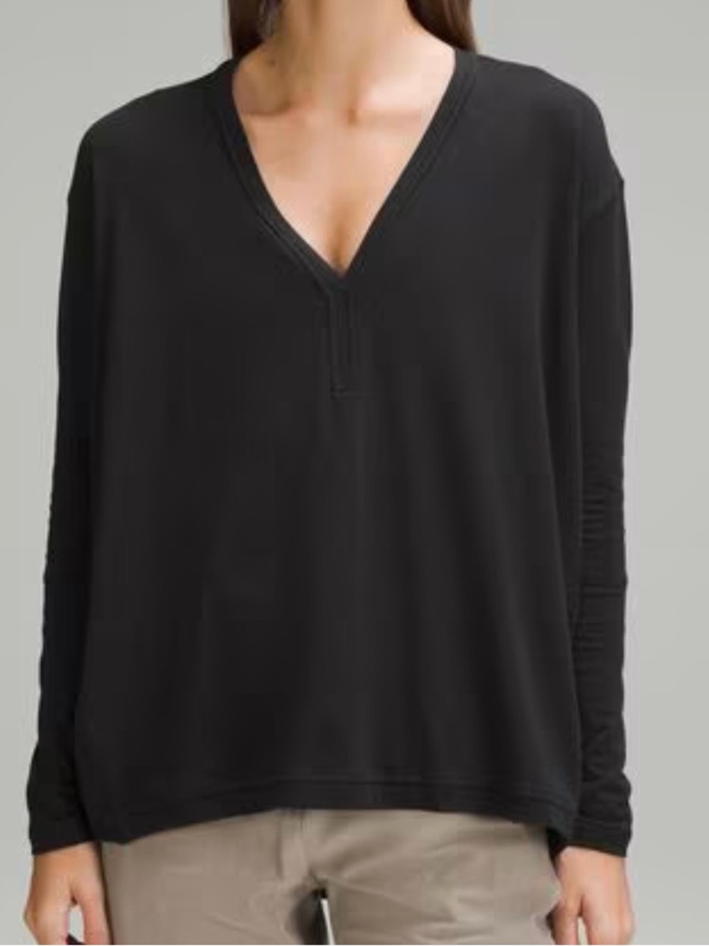 Lululemon Back in Action Long Sleeve Vneck w/Trim Black Sz 6 Cotton LW3HTWS